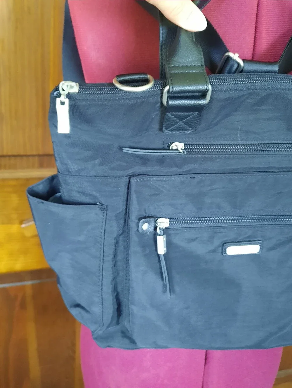 Baggallini 3-in-1 Convertible Backpack Tote Crossbody Black Nylon Travel Purse